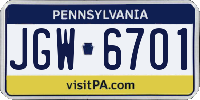 PA license plate JGW6701