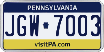 PA license plate JGW7003