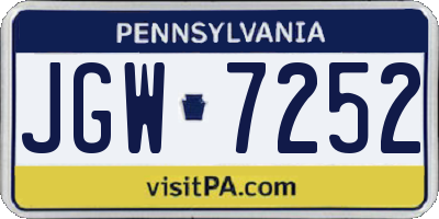 PA license plate JGW7252
