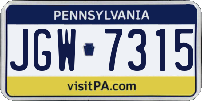 PA license plate JGW7315