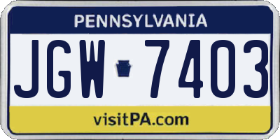 PA license plate JGW7403