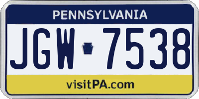 PA license plate JGW7538