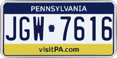 PA license plate JGW7616