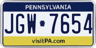 PA license plate JGW7654