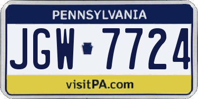 PA license plate JGW7724