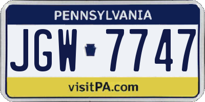 PA license plate JGW7747