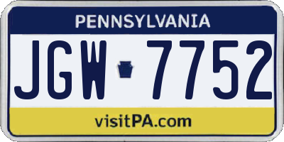 PA license plate JGW7752