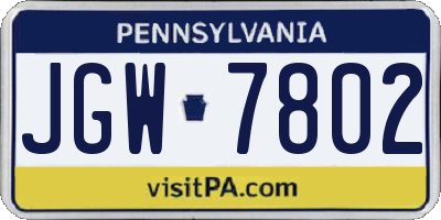 PA license plate JGW7802