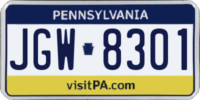 PA license plate JGW8301