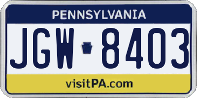 PA license plate JGW8403