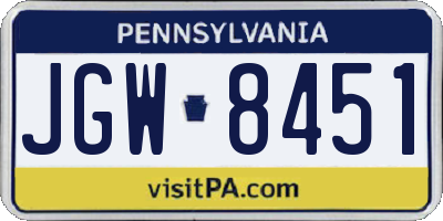 PA license plate JGW8451