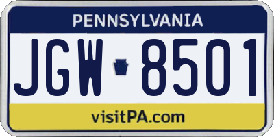 PA license plate JGW8501