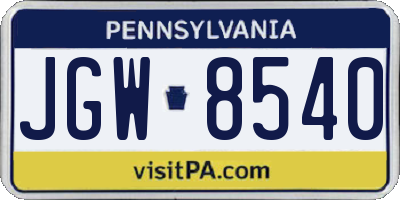 PA license plate JGW8540