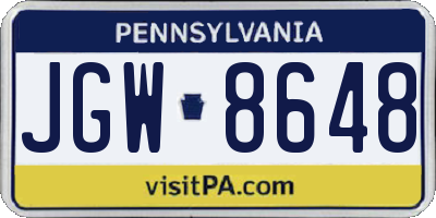 PA license plate JGW8648