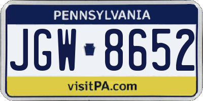 PA license plate JGW8652