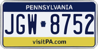 PA license plate JGW8752