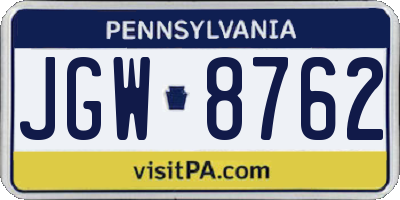 PA license plate JGW8762
