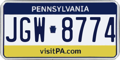 PA license plate JGW8774