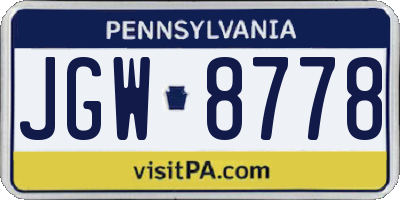 PA license plate JGW8778
