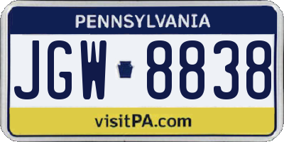 PA license plate JGW8838