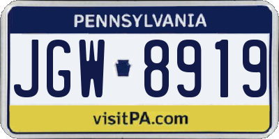 PA license plate JGW8919