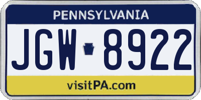 PA license plate JGW8922