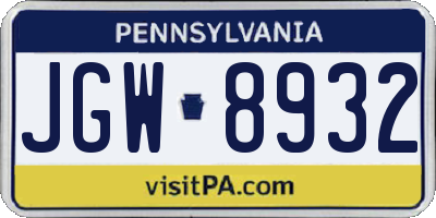 PA license plate JGW8932