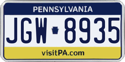 PA license plate JGW8935