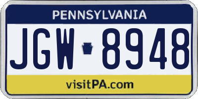 PA license plate JGW8948