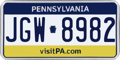 PA license plate JGW8982