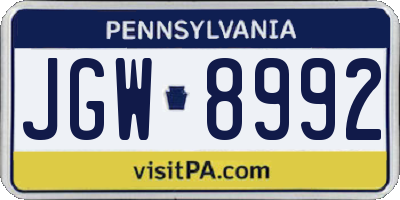 PA license plate JGW8992