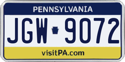 PA license plate JGW9072