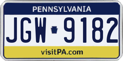 PA license plate JGW9182