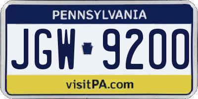 PA license plate JGW9200