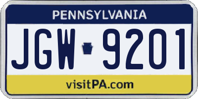PA license plate JGW9201