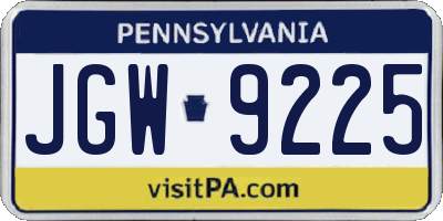 PA license plate JGW9225