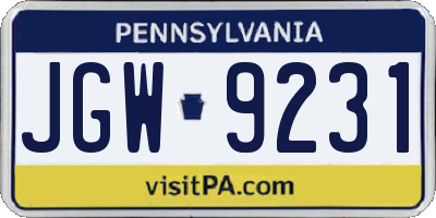 PA license plate JGW9231