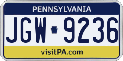 PA license plate JGW9236