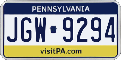 PA license plate JGW9294
