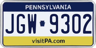 PA license plate JGW9302
