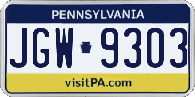 PA license plate JGW9303