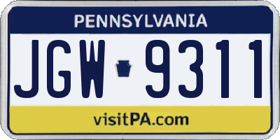 PA license plate JGW9311