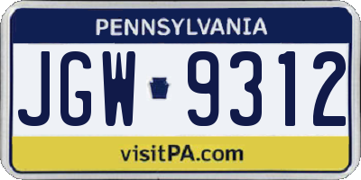 PA license plate JGW9312
