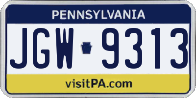 PA license plate JGW9313