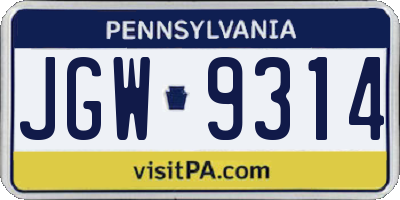 PA license plate JGW9314