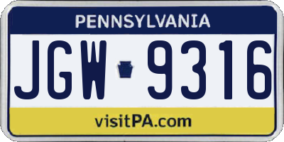 PA license plate JGW9316