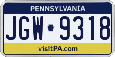 PA license plate JGW9318