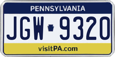 PA license plate JGW9320