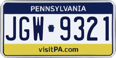 PA license plate JGW9321