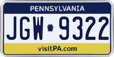 PA license plate JGW9322